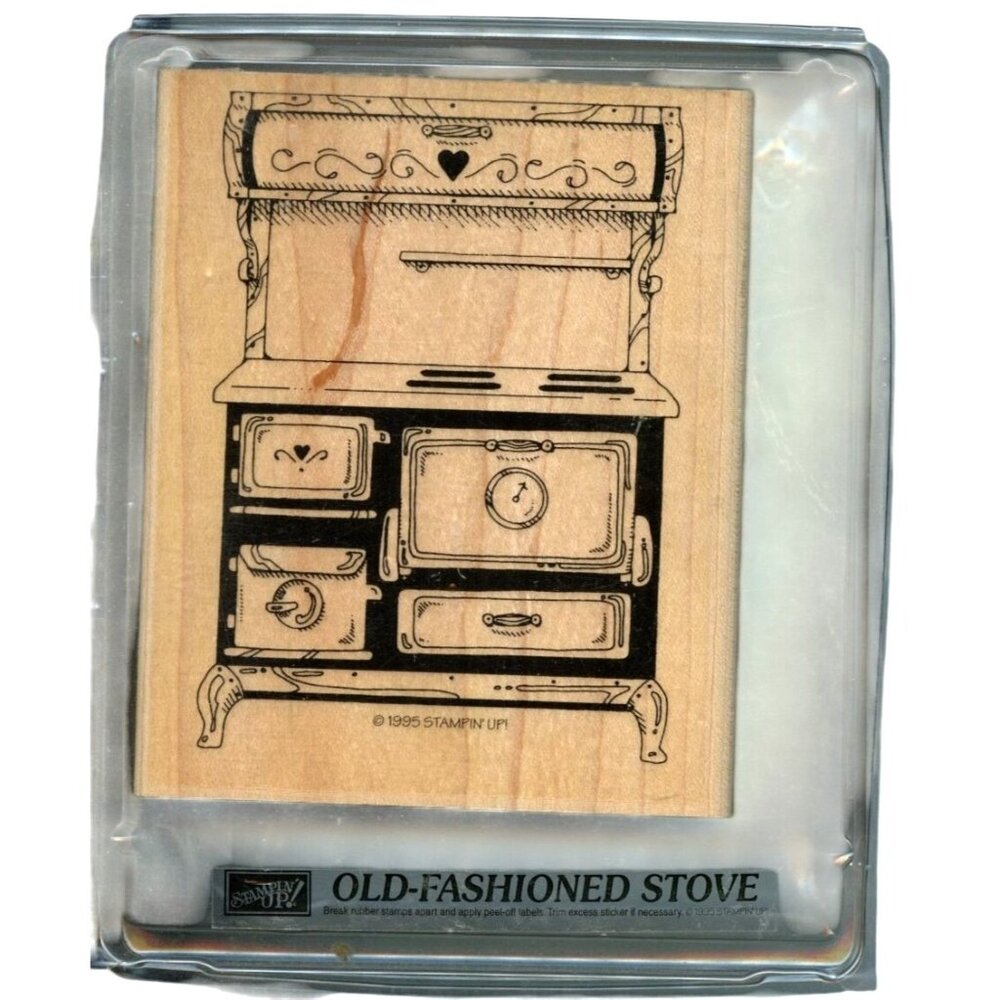 Vintage 1995 Stampin Up! Old-Fashioned Stove Rubber Stamp Wood-Mounted NEW